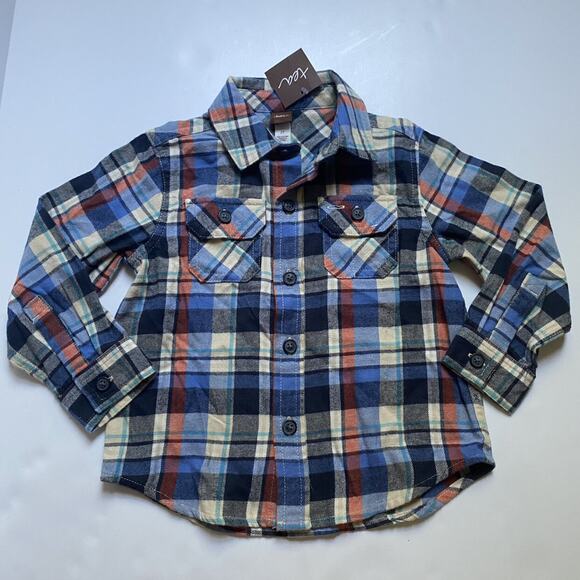 NEW Tea Collection Plaid Flannel Button Down Shirt - Picture 1 of 2